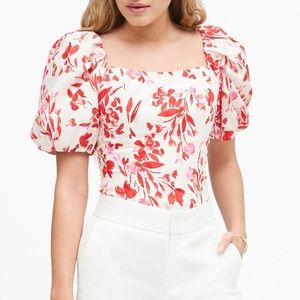 Banana  Republic Puff-Sleeve Cropped Top in Red Floral L